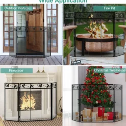 Tangkula 3-Panel Fireplace Screen, Folding Decorative Spark Guard with Exquisite Pattern for Baby & Pets