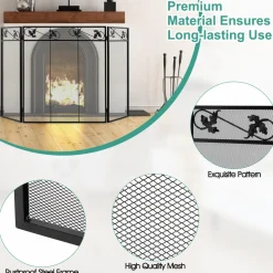 Tangkula 3-Panel Fireplace Screen, Folding Decorative Spark Guard with Exquisite Pattern for Baby & Pets