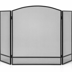 Tangkula 3-Panel Folding Fireplace Screen, Wrought Iron Spark Guard Fence, 48.5