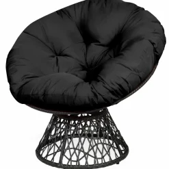 Tangkula Papasan Chair Rattan Ergonomic Chair w/ 360-degree Swivel and Soft Cushion, Solid Structure & Stable Base