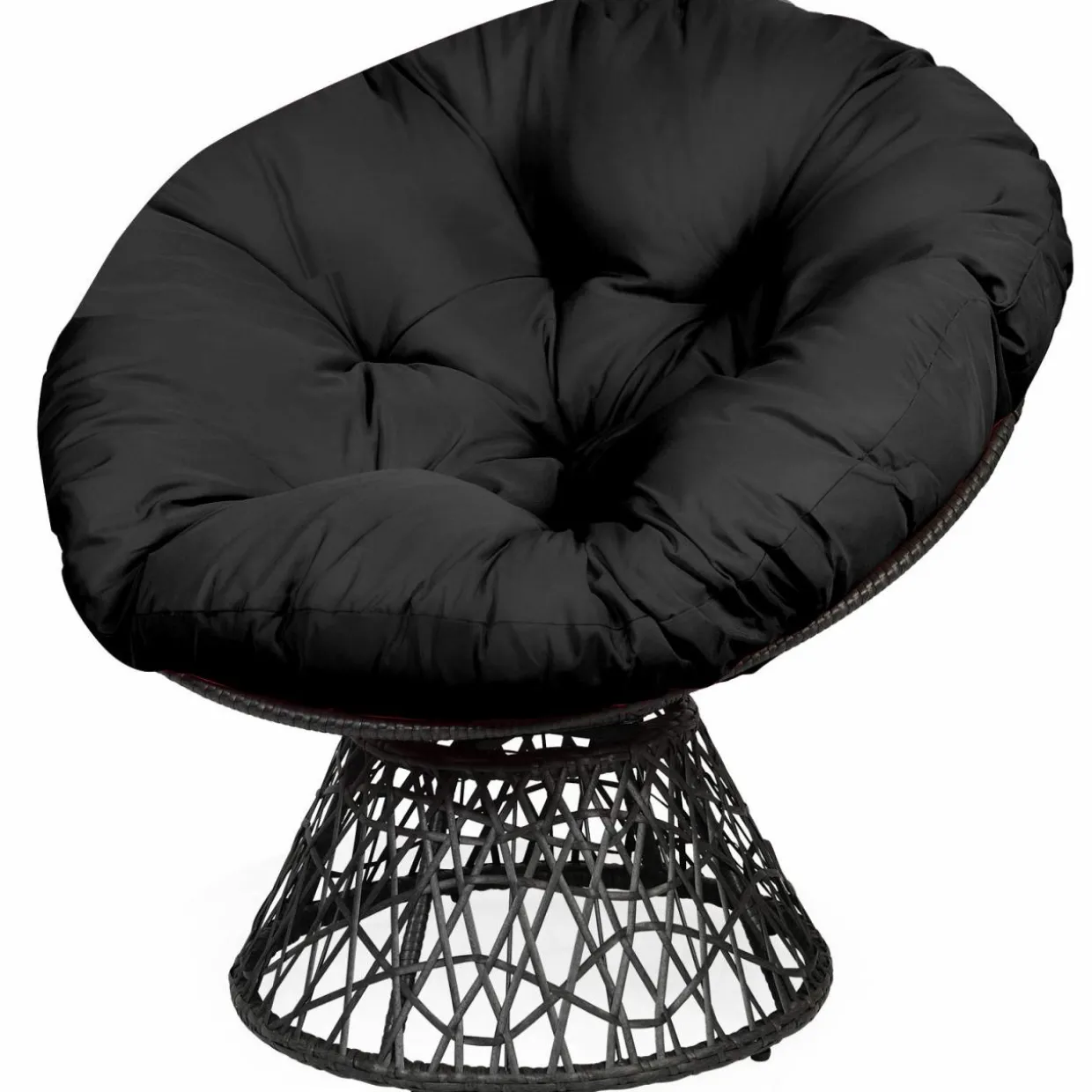 Tangkula Papasan Chair Rattan Ergonomic Chair w/ 360-degree Swivel and Soft Cushion, Solid Structure & Stable Base