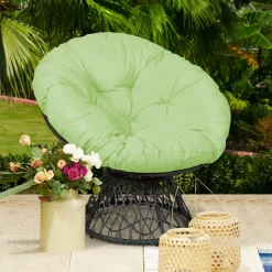 Tangkula Papasan Chair Rattan Ergonomic Chair w/ 360-degree Swivel and Soft Cushion, Solid Structure & Stable Base
