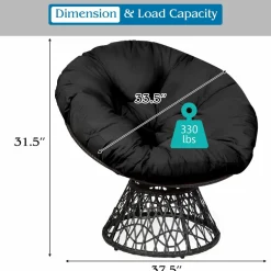 Tangkula Papasan Chair Rattan Ergonomic Chair w/ 360-degree Swivel and Soft Cushion, Solid Structure & Stable Base