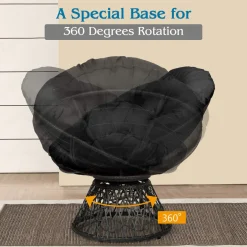 Tangkula Papasan Chair Rattan Ergonomic Chair w/ 360-degree Swivel and Soft Cushion, Solid Structure & Stable Base