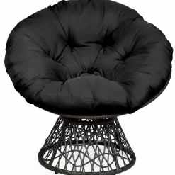 Tangkula Papasan Chair Rattan Ergonomic Chair w/ 360-degree Swivel and Soft Cushion, Solid Structure & Stable Base
