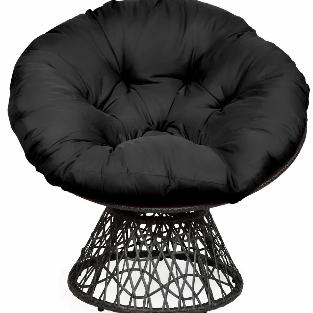 Tangkula Papasan Chair Rattan Ergonomic Chair w/ 360-degree Swivel and Soft Cushion, Solid Structure & Stable Base