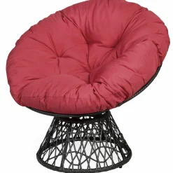 Tangkula Papasan Chair Rattan Ergonomic Chair w/ 360-degree Swivel and Soft Cushion, Solid Structure & Stable Base