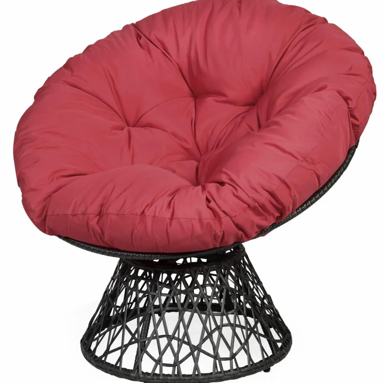 Tangkula Papasan Chair Rattan Ergonomic Chair w/ 360-degree Swivel and Soft Cushion, Solid Structure & Stable Base