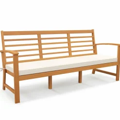 Tangkula Patio 64 Inch Wood Bench, 3-Seat Extra Long Acacia Chair w/Seat Cushion