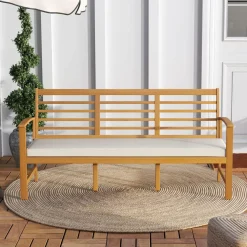Tangkula Patio 64 Inch Wood Bench, 3-Seat Extra Long Acacia Chair w/Seat Cushion