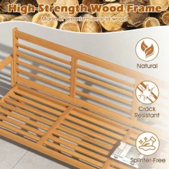 Tangkula Patio 64 Inch Wood Bench, 3-Seat Extra Long Acacia Chair w/Seat Cushion