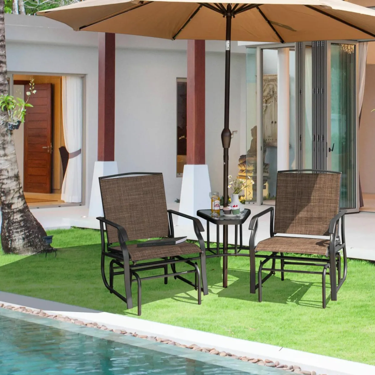 Tangkula Patio 2 Person Swing Glider Chair, Outdoor Double Rocking Chair