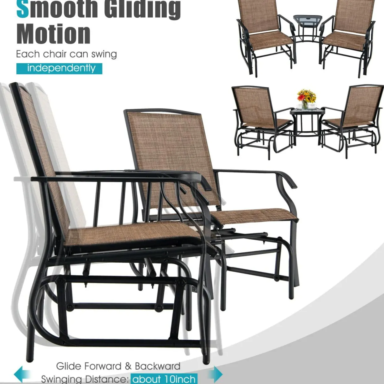 Tangkula Patio 2 Person Swing Glider Chair, Outdoor Double Rocking Chair