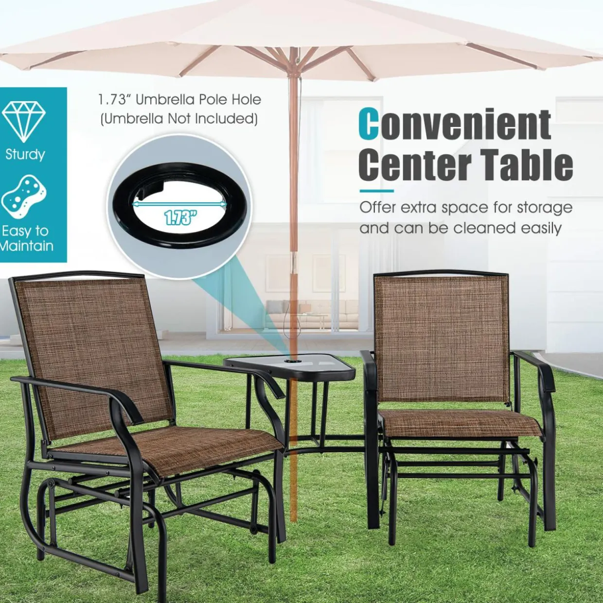 Tangkula Patio 2 Person Swing Glider Chair, Outdoor Double Rocking Chair