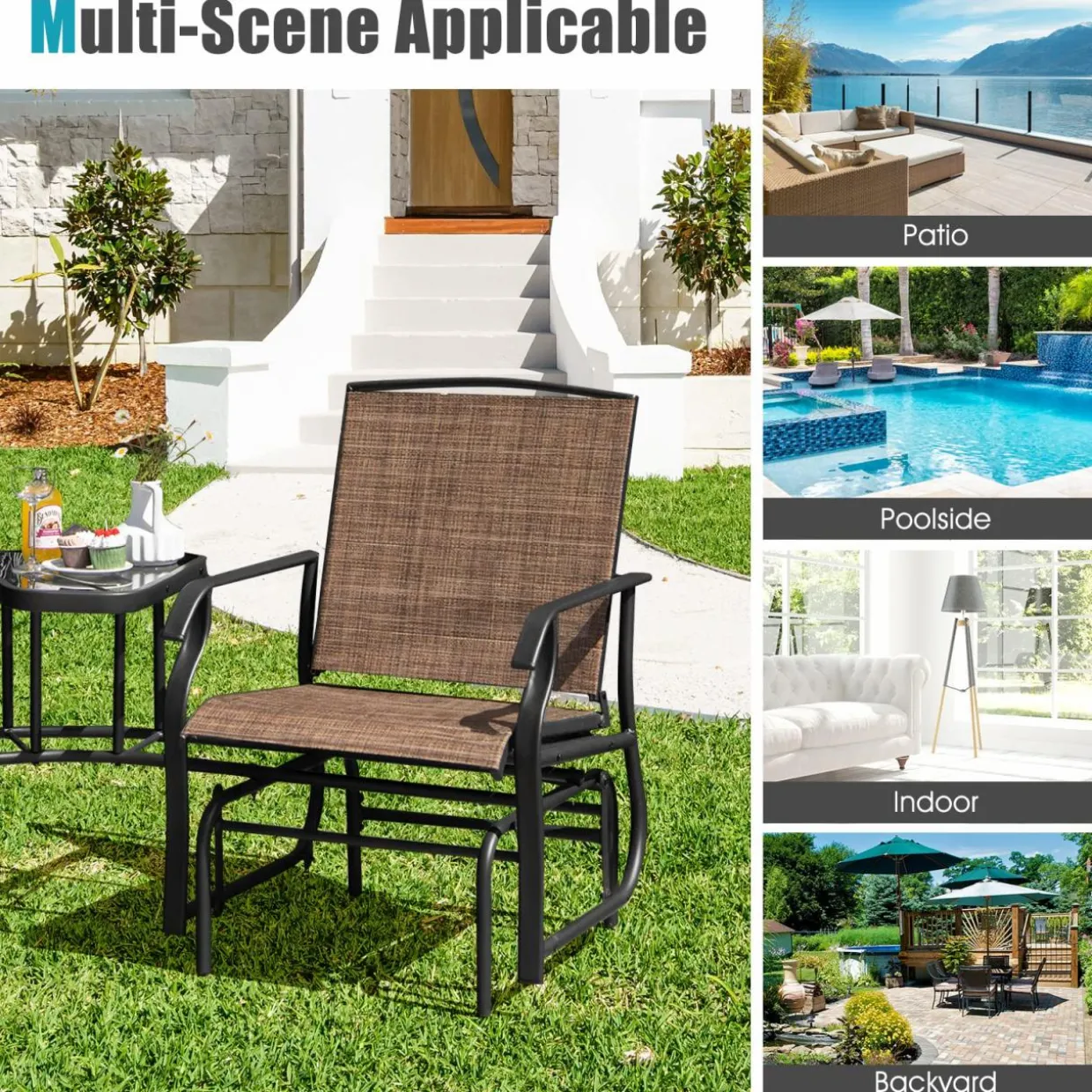 Tangkula Patio 2 Person Swing Glider Chair, Outdoor Double Rocking Chair