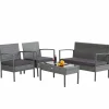 Tangkula Patio 4 Piece Rattan Furniture Set, Patiojoy Outdoor Wicker Conversation Set