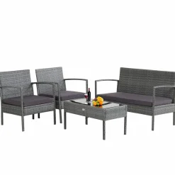 Tangkula Patio 4 Piece Rattan Furniture Set, Patiojoy Outdoor Wicker Conversation Set