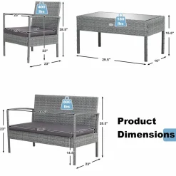 Tangkula Patio 4 Piece Rattan Furniture Set, Patiojoy Outdoor Wicker Conversation Set