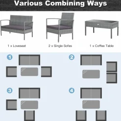 Tangkula Patio 4 Piece Rattan Furniture Set, Patiojoy Outdoor Wicker Conversation Set