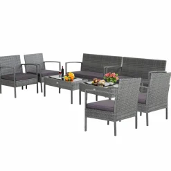 Tangkula Patio 4 Piece Rattan Furniture Set, Patiojoy Outdoor Wicker Conversation Set