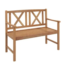 Tangkula Patio Acacia Wood Bench, 2-Person Outdoor Loveseat Chair