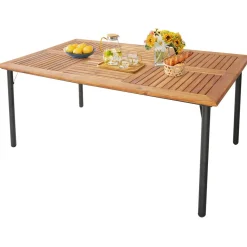 Tangkula Patio Acacia Wood Dining Table for 6 Persons, Large Rectangular Dining Table with Metal Legs