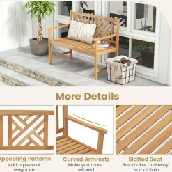 Tangkula Patio Acacia Wood Bench, 2-Person Outdoor Loveseat Chair