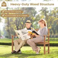 Tangkula Patio Acacia Wood Bench, 2-Person Outdoor Loveseat Chair
