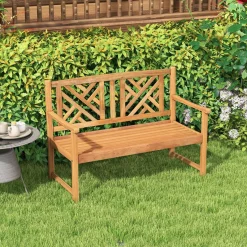 Tangkula Patio Acacia Wood Bench, 2-Person Outdoor Loveseat Chair