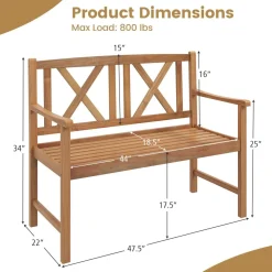 Tangkula Patio Acacia Wood Bench, 2-Person Outdoor Loveseat Chair