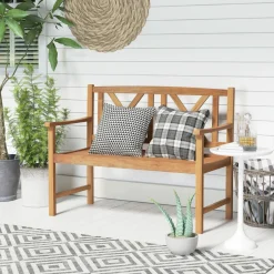 Tangkula Patio Acacia Wood Bench, 2-Person Outdoor Loveseat Chair