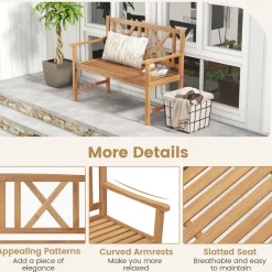 Tangkula Patio Acacia Wood Bench, 2-Person Outdoor Loveseat Chair