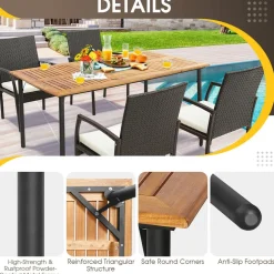 Tangkula Patio Acacia Wood Dining Table for 6 Persons, Large Rectangular Dining Table with Metal Legs