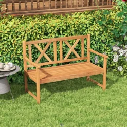 Tangkula Patio Acacia Wood Bench, 2-Person Outdoor Loveseat Chair