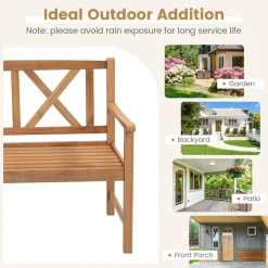 Tangkula Patio Acacia Wood Bench, 2-Person Outdoor Loveseat Chair