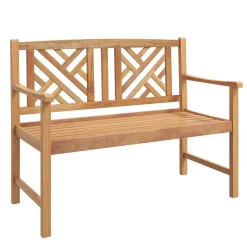 Tangkula Patio Acacia Wood Bench, 2-Person Outdoor Loveseat Chair