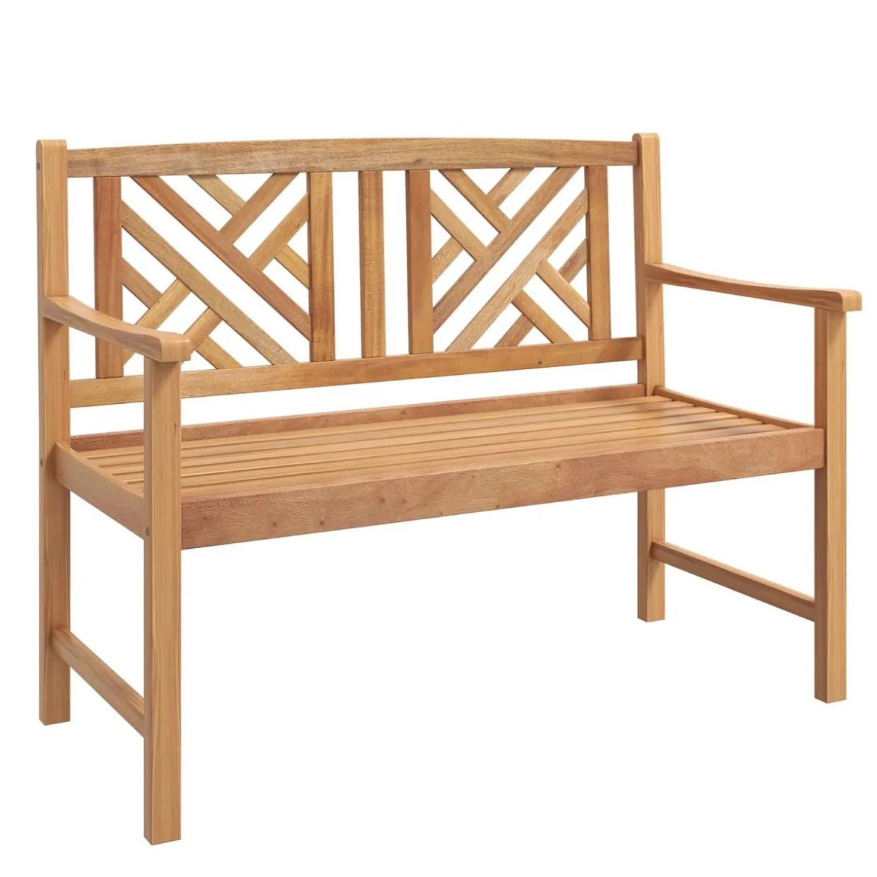 Tangkula Patio Acacia Wood Bench, 2-Person Outdoor Loveseat Chair