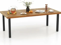 Tangkula Patio Acacia Wood Dining Table for 6 Persons, Large Rectangular Dining Table with Metal Legs