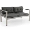 Tangkula Patio Aluminum Loveseat Sofa, Contemporary 2-Person Sofa Chair with WPC Armrests