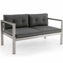 Tangkula Patio Aluminum Loveseat Sofa, Contemporary 2-Person Sofa Chair with WPC Armrests