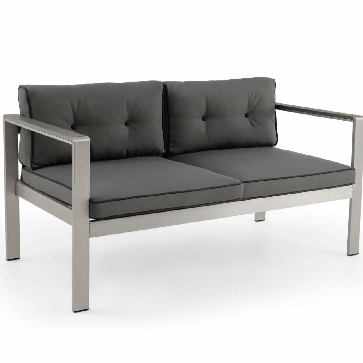 Tangkula Patio Aluminum Loveseat Sofa, Contemporary 2-Person Sofa Chair with WPC Armrests