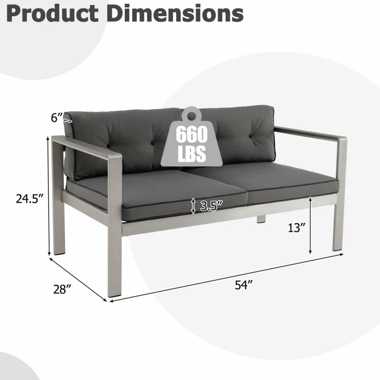 Tangkula Patio Aluminum Loveseat Sofa, Contemporary 2-Person Sofa Chair with WPC Armrests