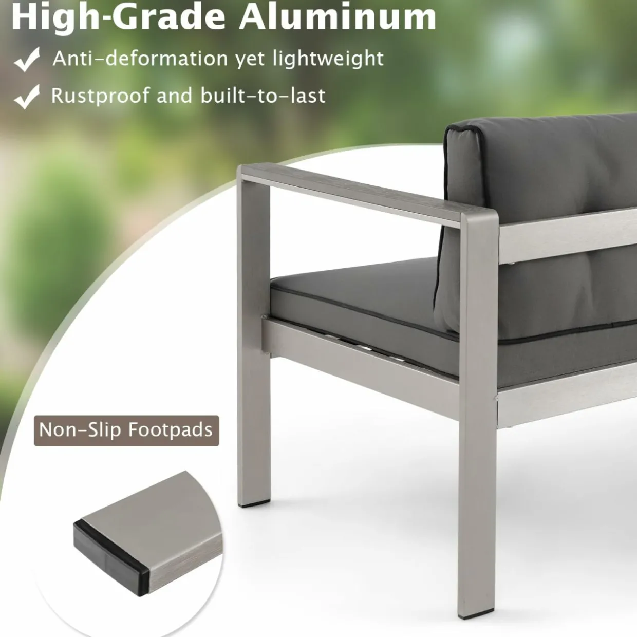 Tangkula Patio Aluminum Loveseat Sofa, Contemporary 2-Person Sofa Chair with WPC Armrests