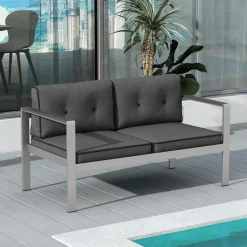 Tangkula Patio Aluminum Loveseat Sofa, Contemporary 2-Person Sofa Chair with WPC Armrests