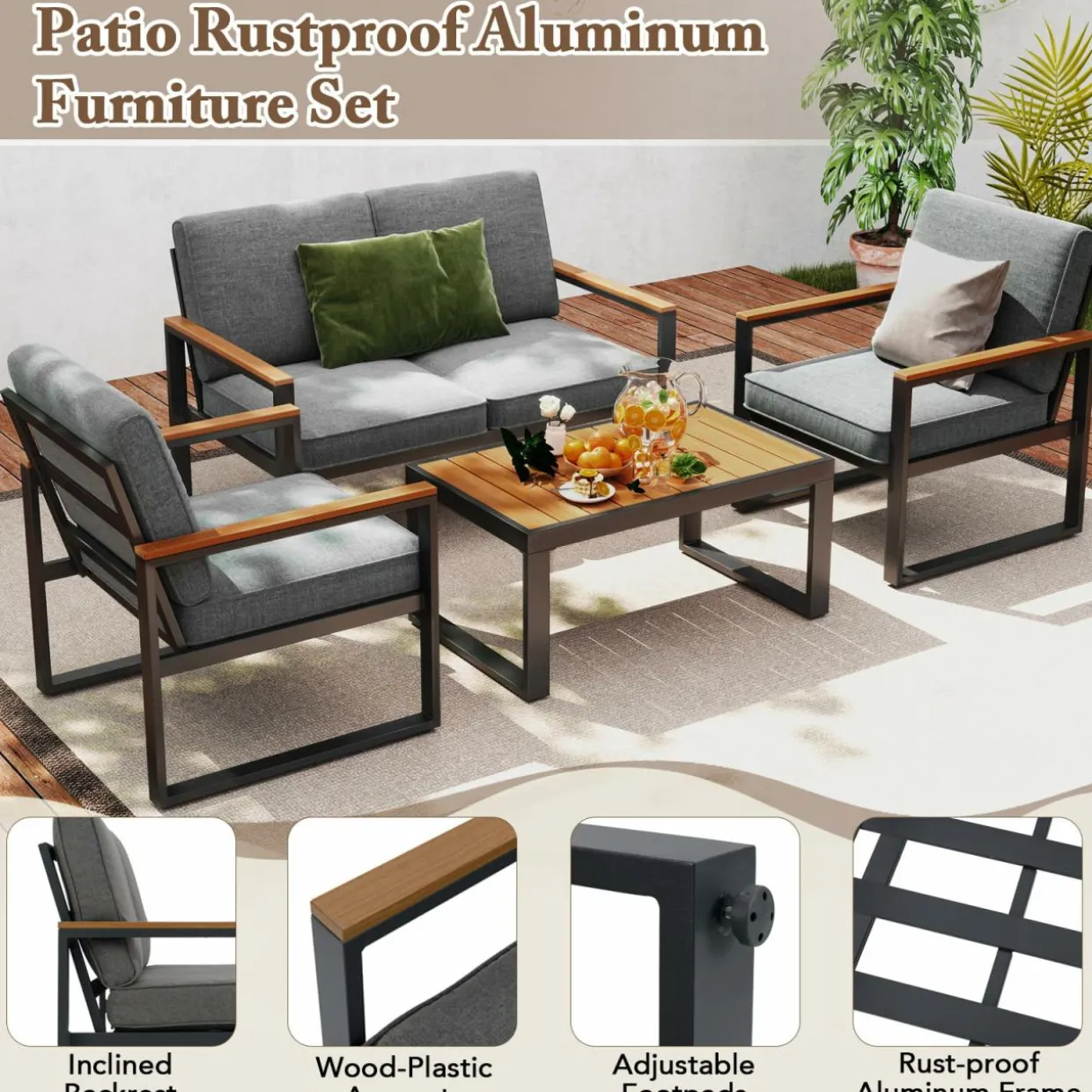Tangkula Patio Aluminum Sofa Set of 2