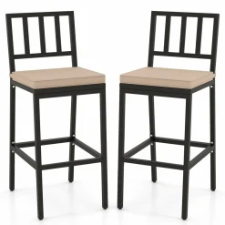Tangkula Patio Bar Chairs, Heavy-Duty Metal Frame Bar Stools w/Backrest, Indoor Outdoor Barstools