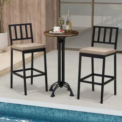 Tangkula Patio Bar Chairs, Heavy-Duty Metal Frame Bar Stools w/Backrest, Indoor Outdoor Barstools