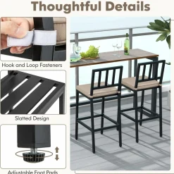 Tangkula Patio Bar Chairs, Heavy-Duty Metal Frame Bar Stools w/Backrest, Indoor Outdoor Barstools