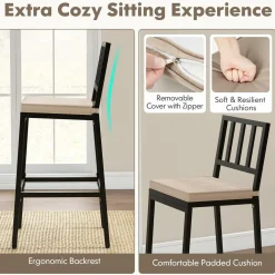 Tangkula Patio Bar Chairs, Heavy-Duty Metal Frame Bar Stools w/Backrest, Indoor Outdoor Barstools