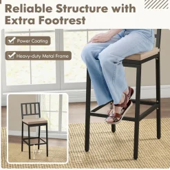 Tangkula Patio Bar Chairs, Heavy-Duty Metal Frame Bar Stools w/Backrest, Indoor Outdoor Barstools